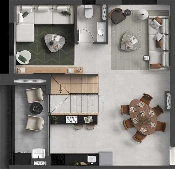 Planta Duplex 112m² - 2 a 3 dormitórios em dois andares